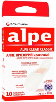 Пластир Alpe прозорий класичний 76х19 мм №10 (000000221)