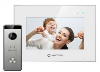 Комплект відеодомофона Qualvision QV-IDS4770QW White+QV-ODS235SX Silver