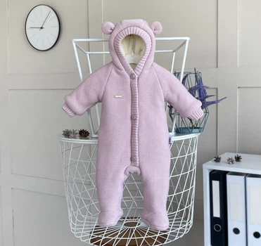 Теплый вязаный комбинезон для девочки Kid's Fantasy Мишкин New розовый