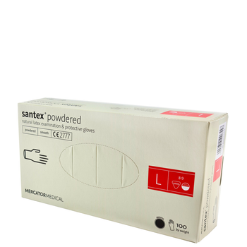 Рукавички Santex Латексні медичні опудренниє Розмір L 100шт Білі