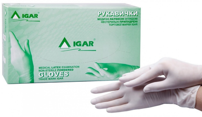 Перчатки IGAR Латексные медицинские опудренные Размер S 100 шт Белые