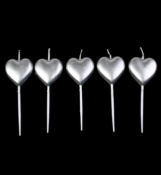 Свечи в торт "Heart", цвет серебро, набор 5 шт