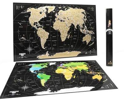 Скретч карта мира My Map Black/Gold edition , чёрная с золотом в тубусе, карта путешествий 41*61 см