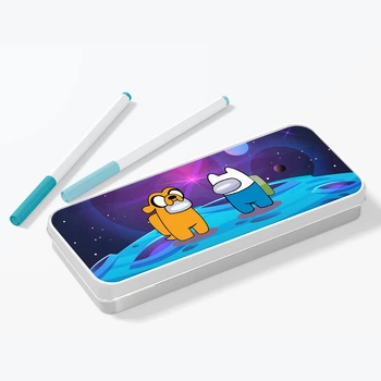 Пенал школьный металлический Амонг Ас Время приключений Фин и Джейк (Among Us Adventure Time Finn & Jake) (34408-2414-3) Серебристый