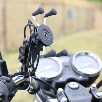 Металлический держатель крепление телефона Motorace для мотоцикла на руль зеркало универсальный до 6.5" c USB QC 3.0