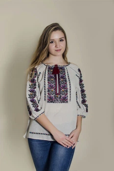 Вишиванка жіноча Olana Раїса льон сірий 52