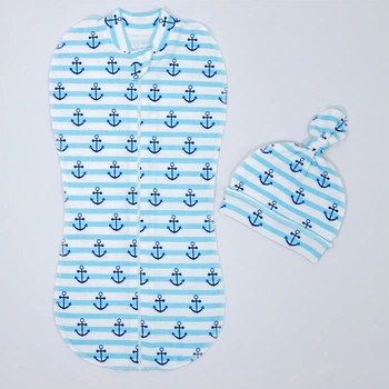 Евро-пеленка BabySoon на молнии с шапочкой "Морячок" р. 0-6 мес Белый в голубую полоску