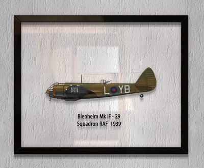 Принт на стекле Artel «Бомбардировщик Bristol Blenheim Mk IF 29 Эскадрилья RAF 1939 год» 61 x 46см