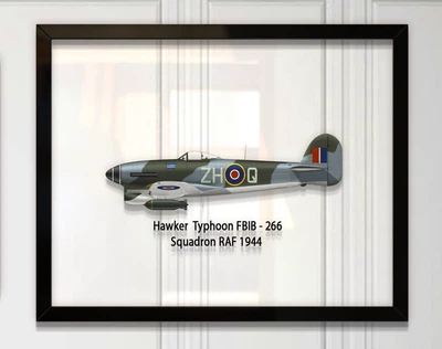 Принт на стекле Artel «Истребитель Hawker Typhoon 266 Эскадрилья 1944 год» 61 x 46см