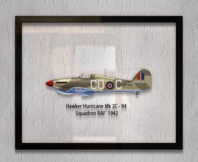 Принт на стекле Artel «Истребитель Hawker Hurricane Mk 2C 94 Эскадрилья 1942 год» 46 x 36см