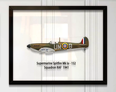 Принт на стекле Artel «Самолет Supermarine Spitfire Mk. Ia 152 Эскадрилья 1941 год» 18 x 13см