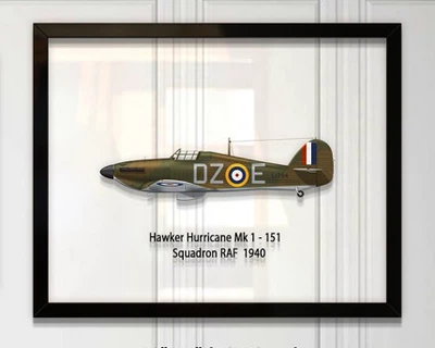 Принт на стекле Artel «Истребитель Hawker Hurricane Mk 1 151 Эскадрилья 1940 год» 18 x 13см