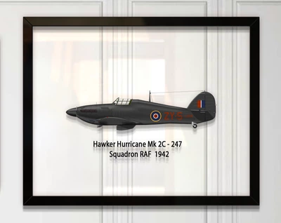 Принт на стекле Artel «Истребитель Hawker Hurricane Mk 2C 247 Эскадрилья 1942 год» 36 x 28см