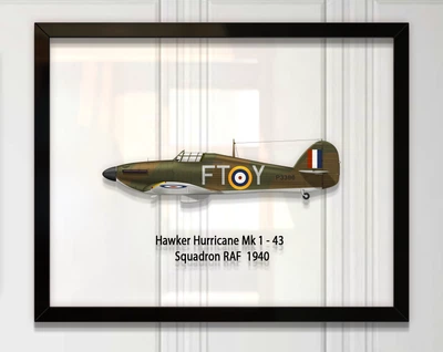 Принт на стекле Artel «Истребитель Hawker Hurricane Mk 1 43 Эскадрилья 1940 год» 36 x 28см