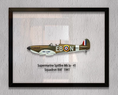 Принт на стекле Artel «Самолет Supermarine Spitfire Mk. Ia 41 Эскадрилья 1941 год» 18 x 13см