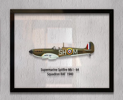 Принт на стекле Artel «Самолет Supermarine Spitfire Mk. I 64 Эскадрилья 1940 год» 25 x 20см