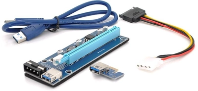 Райзер Voltronic PCI-EX, x1=>x16, 4-pin Molex, SATA=>4Pin, USB 3.0 AM-AM 0.6 м Синий (CS 220 16V)
