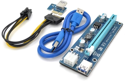 Райзер Voltronic PCI-EX, x1=>x16, 6-pin, SATA=>6Pin, USB 3.0 AM-AM 0.6 м Синий (VER 006С-FP5K)