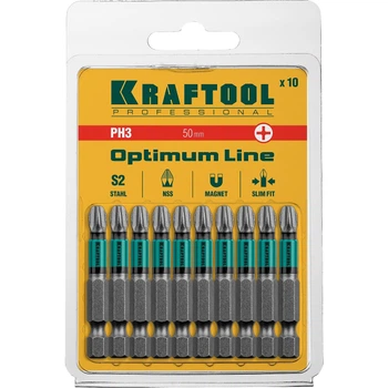 Бита PZ3-50 мм. Kraftool с насечеками NSS стержень SLIM FIT 10 штук