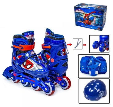 Детские ролики с защитой и шлемом Disney, размер 33-36, Marvel Spider Man Синие