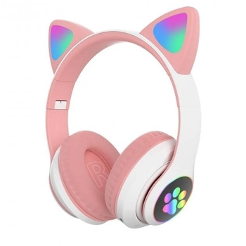 Дитячі бездротові блютуз навушники STN-28 Bluetooth-28 Bluetooth з світяться котячими вушками рожеві