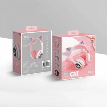 Дитячі бездротові блютуз навушники STN-28 Bluetooth-28 Bluetooth з світяться котячими вушками рожеві