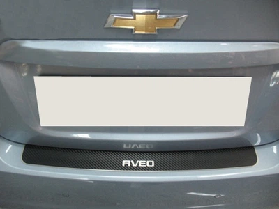 Накладка на бампер Chevrolet Aveo 2011- прямая седан исполнение Premium+карбоновая пленка NataNiko