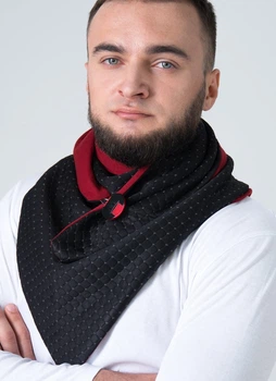 Шарф мужской "Эдинбург" большой MyScarf теплый one size черный стеганный с красной подкладкой