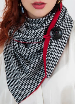 Шарф "Единбург" великий MyScarf теплий one size біло-чорний з червоною підкладкою