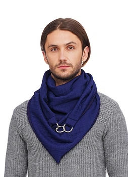 Шарф мужской "Эдинбург" большой MyScarf теплый one size синий рифленый с кольцами