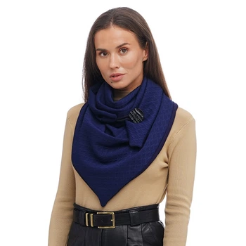 Шарф женский "Эдинбург" большой MyScarf теплый one size синий рифленый на пуговице