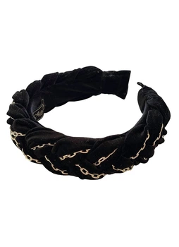 Обруч для волос MyScarf косичка one size черный бархатный с 2-мя цепочками