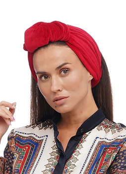 Тюрбан MyScarf теплый one size красный бархатный с узлом