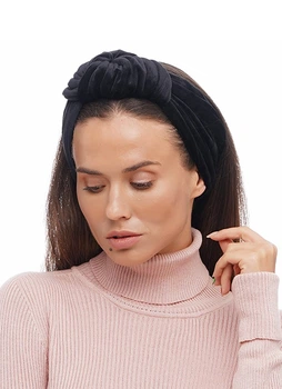 Тюрбан MyScarf осінь-весна one size чорний велюровий з вузлом