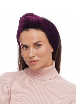 Тюрбан MyScarf теплый one size цвет баклажана бархатный с узлом