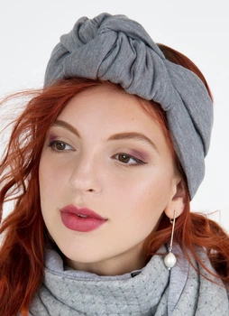 Тюрбан MyScarf теплий one size світло-сірий з вузлом
