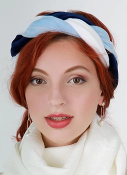 Тюрбан MyScarf теплый косичка one size белый синий голубой бархатный