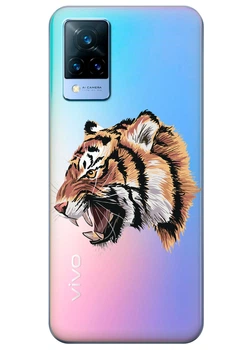 Прозрачный силиконовый чехол iSwag для Vivo V21s с рисунком - Тигр (ISVV21S65)
