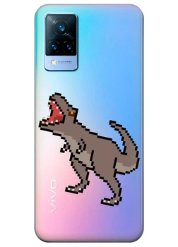 Прозрачный силиконовый чехол iSwag для Vivo V21s с рисунком - Пиксельный динозавр (ISVV21S52)