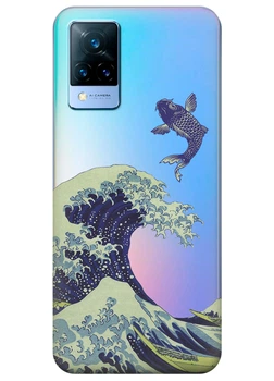 Прозрачный силиконовый чехол iSwag для Vivo V21s с рисунком - Большая волна в Канагаве (ISVV21S75)