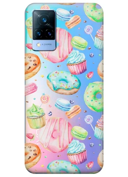 Прозрачный силиконовый чехол iSwag для Vivo V21s с рисунком - Пончики (ISVV21S30)