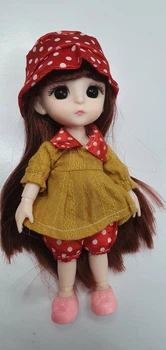 Кукла шарнирная BJD с 3D глазами, коричневыми волосами в панаме 16 см D200