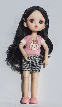 Кукла шарнирная BJD с 3D глазами, черными волосами 19 см D303