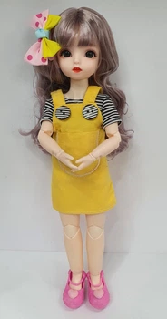 Кукла BJD с 3D глазами карого цвета в желтом сарафане 33 см K1003