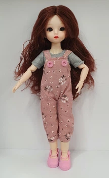 Кукла BJD с 3D глазами карого цвета в комбинезоне 33 см K1005