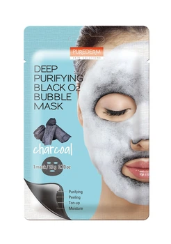 Набор 10 шт Маска для лица очищающая кислородная Угольная Purederm Deep Purifying Black Q2 Bubble Charcoal 20г (8809411188473)