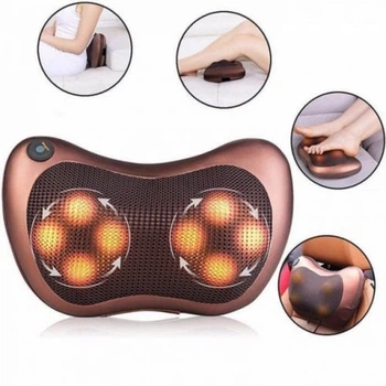 Массажная Подушка MASSAGE PILLOW QY-8028-2 (по 2 ролика) с инфракрасным подогревом для шеи и спины универсальная Коричневый (813415)