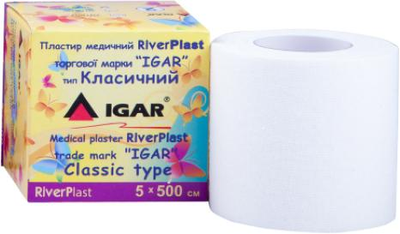 Пластырь медицинский Igar RiverPlast Классический на хлопковой основе 5 см х 500 см (4820017606202)