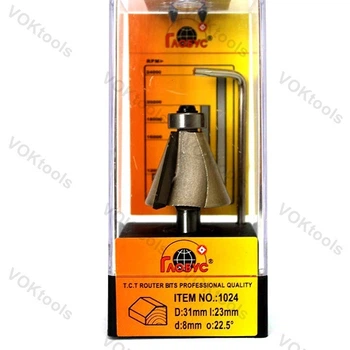 Фреза ГЛОБУС 1024 d8 D31 h23 O22.5 кромочная конусная с нижним подшипником