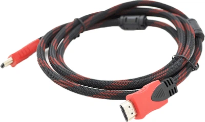 Кабель Merlion HDMI-HDMI 25 м, v1.4, OD-7.4 мм, 2 фильтра, оплетка, круглый Black/RED, коннектор RED/Black, (Пакет) Q20 (2000000162270)